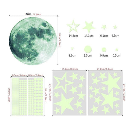 2 Packs AFG3303 Home Decoration Luminous Stars Moon PVC Stickers, Specification: 435PCS+30cm Moon (Green)-garmade.com