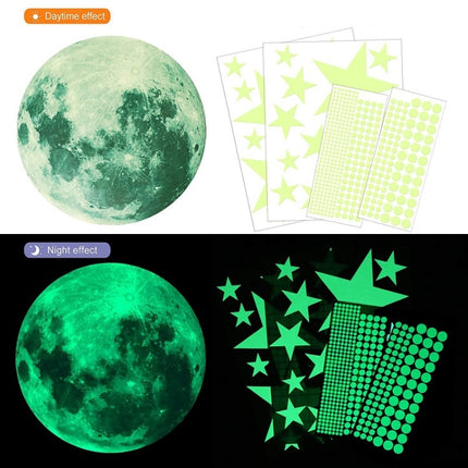 2 Packs AFG3303 Home Decoration Luminous Stars Moon PVC Stickers, Specification: 435PCS+20cm Moon (Green)-garmade.com