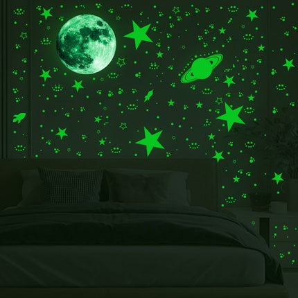 2 Packs AFG3387 Moon Star Spaceship Luminous Wall Sticker, Specification: 1788PCS Green-garmade.com