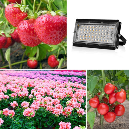 LED Plant Light Full Spectroscopy Waterproof Growth Lamp Seedlings Vegetable Filling Lamp, Power: EU Plug 50 Beads 50W(Pink Light)-garmade.com
