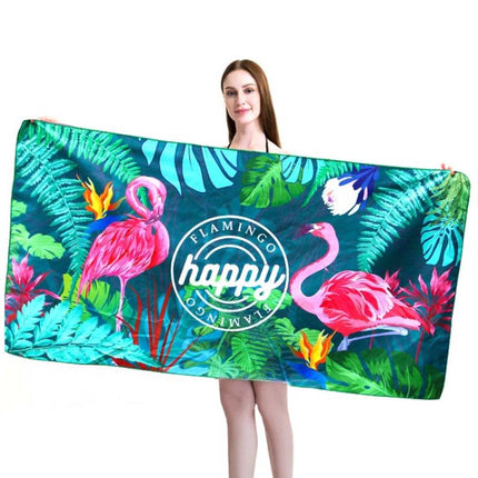 Sports Fitness Swimming Bath Towel Printed Double-Sided Velvet Absorbent Quick-Drying Beach Towel, Size: 156x81cm (Quick Dry Flamingo Green)-garmade.com