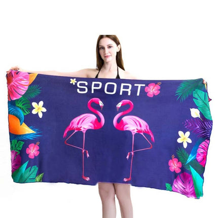 Sports Fitness Swimming Bath Towel Printed Double-Sided Velvet Absorbent Quick-Drying Beach Towel, Size: 155x80cm (Soft Flamingo)-garmade.com