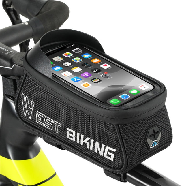 WEST BIKING West 6.9 Inches Rider Bike Reflective Mobile Phone Touch Screen Front Bag Mountain Bike Front Beam Upper Tube Bag(Black)-garmade.com