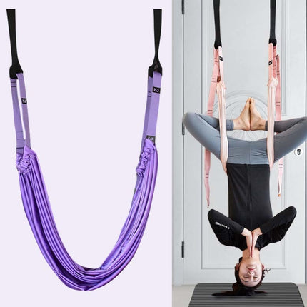 2 in 1 Home Yoga Hammock Indoor Stretching Sling Stretch Widening Yoga Strap + Door Buckle Storage Bag Set(Purple)-garmade.com