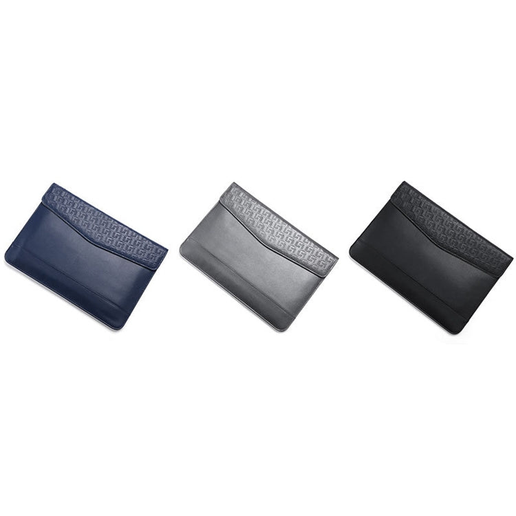 Horizontal Embossed Notebook Liner Bag Ultra-Thin Magnetic Holster, Applicable Model: 14-15 inch(Dark Blue)-garmade.com