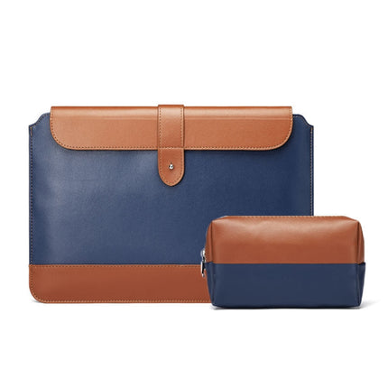 Horizontal Microfiber Color Matching Notebook Liner Bag, Style: Liner Bag+Power Bag(Blue + Brown), Applicable Model: 14-15.4 Inch-garmade.com
