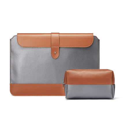 Horizontal Microfiber Color Matching Notebook Liner Bag, Style: Liner Bag+Power Bag(Gray + Brown), Applicable Model: 11 -12 Inch-garmade.com