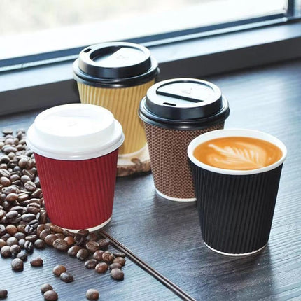 100 PCS 4oz Black Thickened kraft Paper Corrugated Coffee Cup-garmade.com