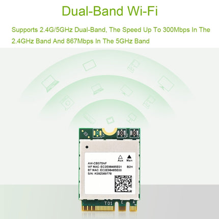 Waveshare 24780 AW-CB375NF 2.4G/5GHz Dual-Band WiFi 5 Wireless NIC, RTL8822CE-CG Core, Supports BLE-garmade.com