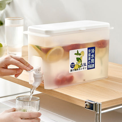 3.5L Household Cold Water Bottle With Faucet Refrigerator Lemon Fruit Teapot Summer Cold Water Bucket Cold Bubble Bottle(White)-garmade.com