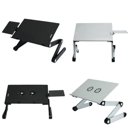 T8 Aluminum Alloy Folding & Lifting Laptop Desk Office Desk Heightening Bracket with Fan & Mouse Board (Silver)-garmade.com