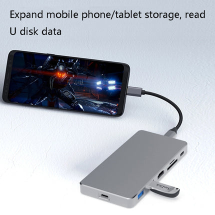 Blueendless Mobile Hard Disk Box Dock Type-C To HDMI USB3.1 Solid State Drive, Style: 7-in-1 (Support M.2 NVME)-garmade.com