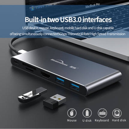 Blueendless Mobile Hard Disk Box Dock Type-C To HDMI USB3.1 Solid State Drive, Style: 6-in-1 (Support M.2 NGFF)-garmade.com