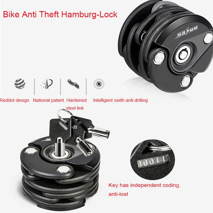 SAHOO Bicycle Anti-Theft Lock Mountain Bike Fixed Folding Lock Chain Lock Creative Hamburger Lock(Black)-garmade.com