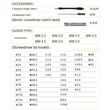 Obadun 9800 58 in 1 Screwdriver Set Manual CRV Batch Mobile Phone Disassembly Glasses Repair Tool(Yellow )-garmade.com