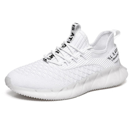 Men Lightweight Breathable Mesh Sneakers Flying Woven Casual Running Shoes, Size: 38(White)-garmade.com