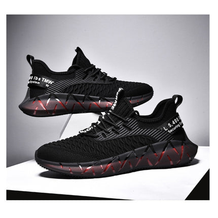 Men Lightweight Breathable Mesh Sneakers Flying Woven Casual Running Shoes, Size: 38(Black)-garmade.com