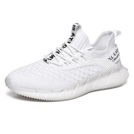 Men Lightweight Breathable Mesh Sneakers Flying Woven Casual Running Shoes, Size: 41(White)-garmade.com