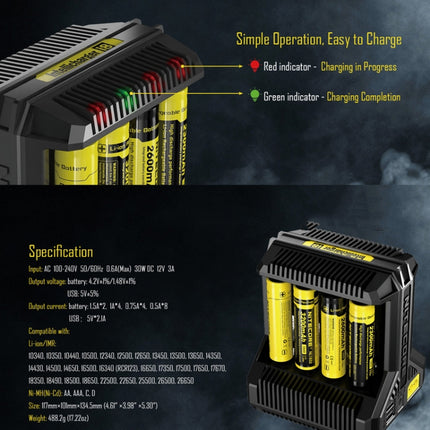 NITECORE 8-Slot High-Power Fast Lithium Battery Charger, Model: I8-garmade.com