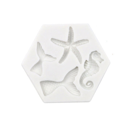 5 PCS Ocean Series Big And Small Fishtail Starfish Seahorse DIY Baking Liquid Silicone Mold(Gray)-garmade.com