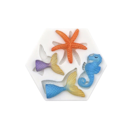 5 PCS Ocean Series Big And Small Fishtail Starfish Seahorse DIY Baking Liquid Silicone Mold(Gray)-garmade.com