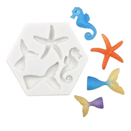 5 PCS Ocean Series Big And Small Fishtail Starfish Seahorse DIY Baking Liquid Silicone Mold(Gray)-garmade.com