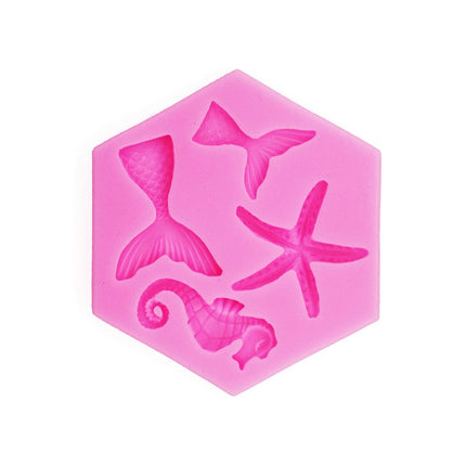 5 PCS Ocean Series Big And Small Fishtail Starfish Seahorse DIY Baking Liquid Silicone Mold(Pink)-garmade.com