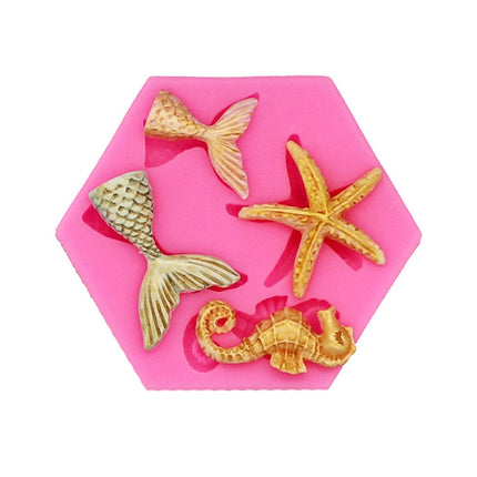 5 PCS Ocean Series Big And Small Fishtail Starfish Seahorse DIY Baking Liquid Silicone Mold(Pink)-garmade.com