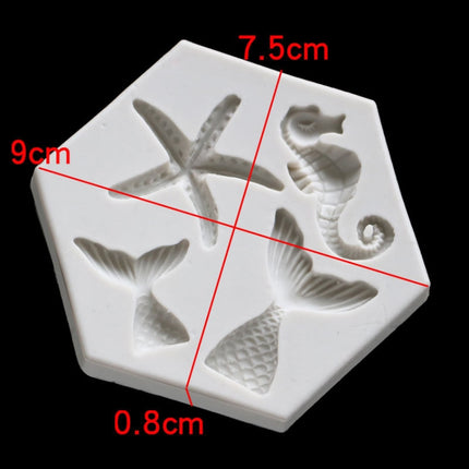 5 PCS Ocean Series Big And Small Fishtail Starfish Seahorse DIY Baking Liquid Silicone Mold(Gray)-garmade.com