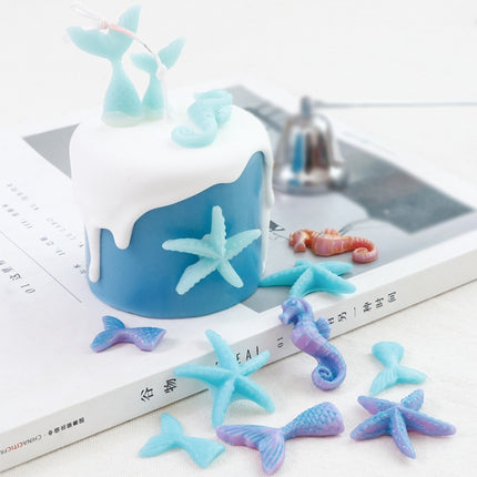 5 PCS Ocean Series Big And Small Fishtail Starfish Seahorse DIY Baking Liquid Silicone Mold(Gray)-garmade.com