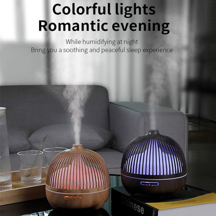 Bird Cage Wood Graphic Aromatherapy Machine Ultrasonic Smart Home Colorful Night Light Hollow Humidifier, Product specifications: US Plug(Deep Wood Pattern)-garmade.com
