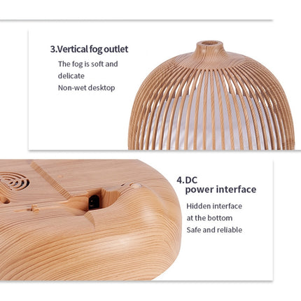 Bird Cage Wood Graphic Aromatherapy Machine Ultrasonic Smart Home Colorful Night Light Hollow Humidifier, Product specifications: US Plug(Light Wood Pattern)-garmade.com