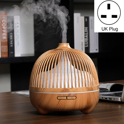 Bird Cage Wood Graphic Aromatherapy Machine Ultrasonic Smart Home Colorful Night Light Hollow Humidifier, Product specifications: UK Plug(Light Wood Pattern)-garmade.com