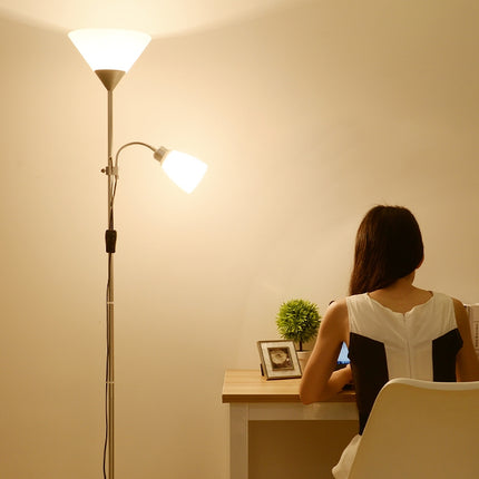 Double Head LED Eye Protection Mother and Son Floor Lamp Living Room Bedroom Bedside Vertical Table Lamp CN Plug, Power:5 + 5 w(Black)-garmade.com