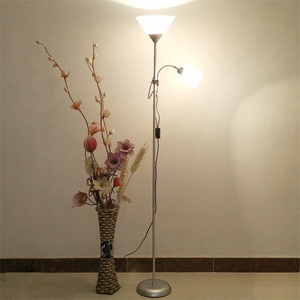 Double Head LED Eye Protection Mother and Son Floor Lamp Living Room Bedroom Bedside Vertical Table Lamp CN Plug, Power:5 + 5 w(Silver)-garmade.com