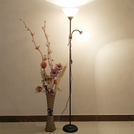 Double Head LED Eye Protection Mother and Son Floor Lamp Living Room Bedroom Bedside Vertical Table Lamp CN Plug, Power:5 + 9 w(Black)-garmade.com