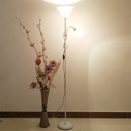 Double Head LED Eye Protection Mother and Son Floor Lamp Living Room Bedroom Bedside Vertical Table Lamp CN Plug, Power:5 + 9 w(White)-garmade.com