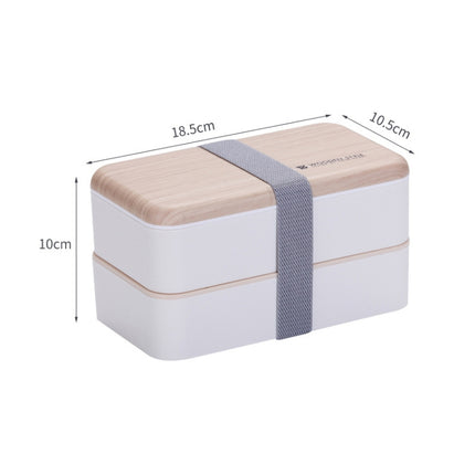 Office Double-layer Separated Lunch Box Wooden Portable Microwaveable Heating Student Bento Box with Cutlery(White)-garmade.com