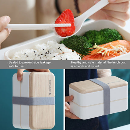 Office Double-layer Separated Lunch Box Wooden Portable Microwaveable Heating Student Bento Box with Cutlery(White)-garmade.com