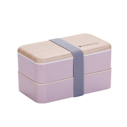 Office Double-layer Separated Lunch Box Wooden Portable Microwaveable Heating Student Bento Box with Cutlery(Pink)-garmade.com