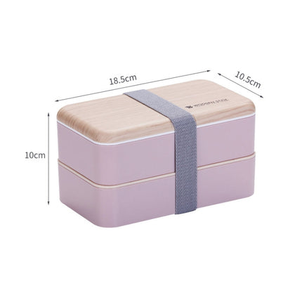 Office Double-layer Separated Lunch Box Wooden Portable Microwaveable Heating Student Bento Box with Cutlery(Pink)-garmade.com