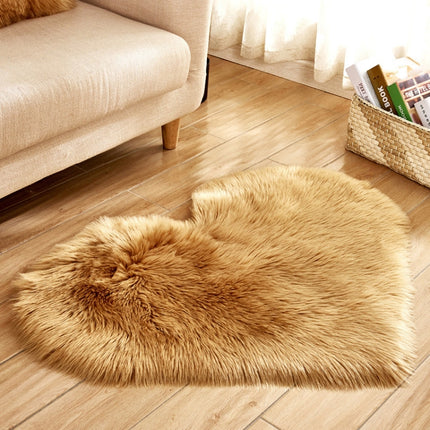 Love Heart Rugs Artificial Wool Sheepskin Hairy Carpet Faux Floor Mat Fur Plain Fluffy Soft Area Rug Tapetes, Size:30*40cm(Khaki)-garmade.com