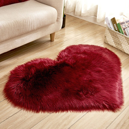 Love Heart Rugs Artificial Wool Sheepskin Hairy Carpet Faux Floor Mat Fur Plain Fluffy Soft Area Rug Tapetes, Size:30*40cm(Wine red)-garmade.com