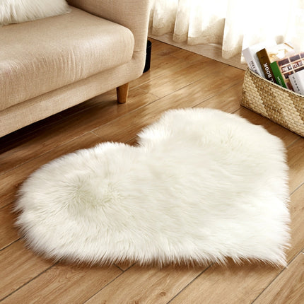 Love Heart Rugs Artificial Wool Sheepskin Hairy Carpet Faux Floor Mat Fur Plain Fluffy Soft Area Rug Tapetes, Size:30*40cm(White)-garmade.com