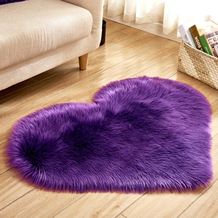 Love Heart Rugs Artificial Wool Sheepskin Hairy Carpet Faux Floor Mat Fur Plain Fluffy Soft Area Rug Tapetes, Size:30*40cm(Purple)-garmade.com