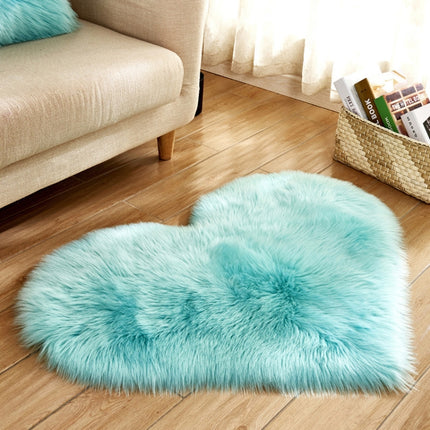 Love Heart Rugs Artificial Wool Sheepskin Hairy Carpet Faux Floor Mat Fur Plain Fluffy Soft Area Rug Tapetes, Size:30*40cm(Sky blue)-garmade.com