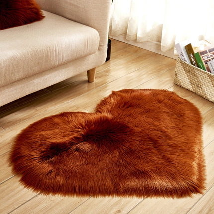 Love Heart Rugs Artificial Wool Sheepskin Hairy Carpet Faux Floor Mat Fur Plain Fluffy Soft Area Rug Tapetes, Size:50*60cm(Coffee)-garmade.com