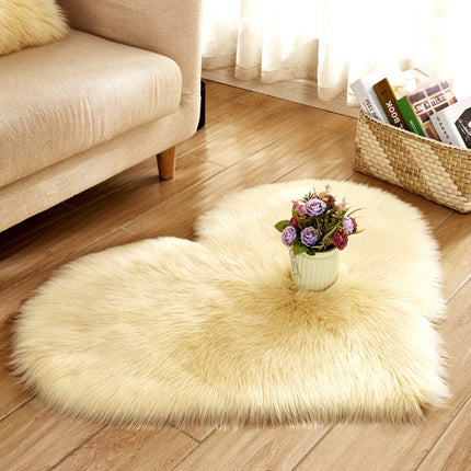 Love Heart Rugs Artificial Wool Sheepskin Hairy Carpet Faux Floor Mat Fur Plain Fluffy Soft Area Rug Tapetes, Size:50*60cm(Yellow)-garmade.com