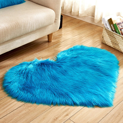 Love Heart Rugs Artificial Wool Sheepskin Hairy Carpet Faux Floor Mat Fur Plain Fluffy Soft Area Rug Tapetes, Size:70*90cm(Dark Blue)-garmade.com