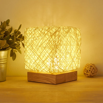 USB Square Sepak Takraw Table Lamp Bedroom Bedside Decorative Light, Spec: Button Switch+Base(Beige)-garmade.com